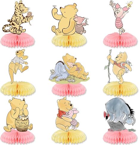 9PCS Winnie Honeycomb Centerpieces Double Sides Classic the Pooh Table Centerpieces for Winnie Baby Shower Decorations The Pooh Birthday Party Supplies in Saudi Arabia