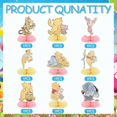 9PCS Winnie Honeycomb Centerpieces Double Sides Classic the Pooh Table Centerpieces for Winnie Baby Shower Decorations The Pooh Birthday Party Supplies in Saudi Arabia