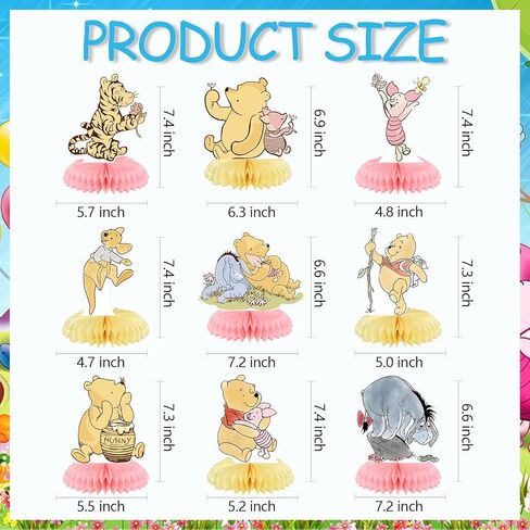 9PCS Winnie Honeycomb Centerpieces Double Sides Classic the Pooh Table Centerpieces for Winnie Baby Shower Decorations The Pooh Birthday Party Supplies in Saudi Arabia