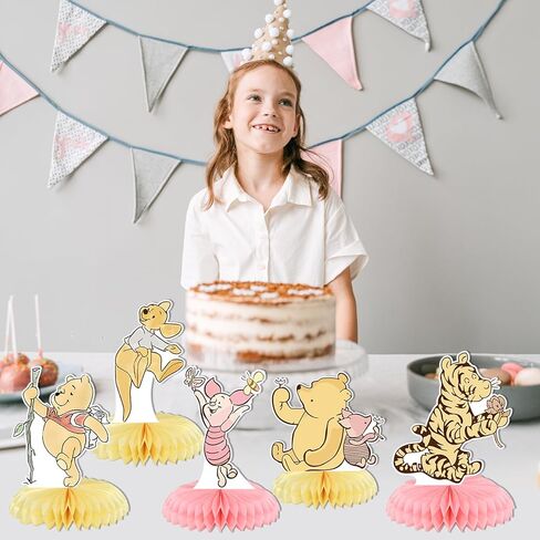 9PCS Winnie Honeycomb Centerpieces Double Sides Classic the Pooh Table Centerpieces for Winnie Baby Shower Decorations The Pooh Birthday Party Supplies in Saudi Arabia