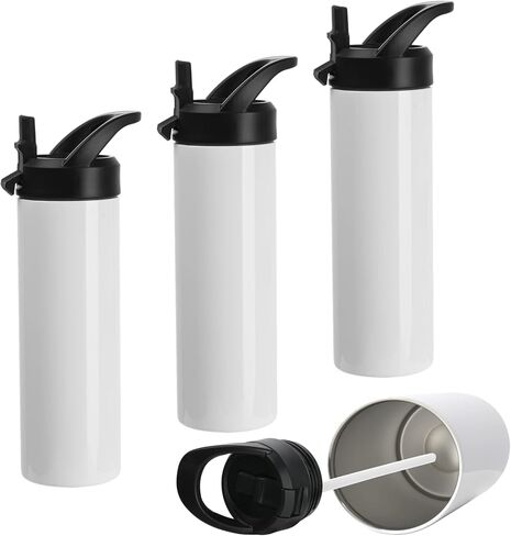 4 قطع من أكواب التسامي، زجاجات مياه فارغة بسعة 20 أونصة مع غطاء بمصاصة ومقبض، زجاجات رياضية مستقيمة من الفولاذ المقاوم للصدأ، قوارير تصعيد معزولة بالفراغ من الفينيل اللامع in Kuwait