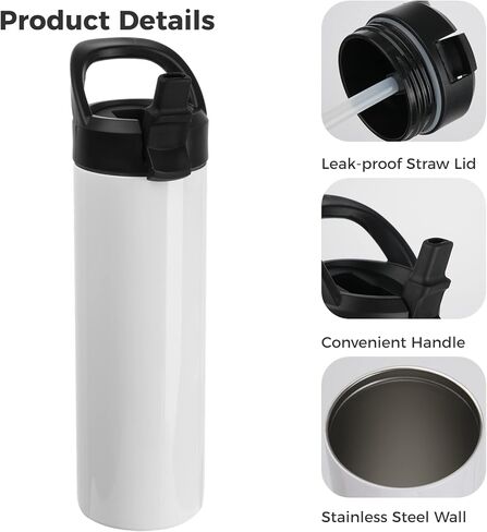 4 قطع من أكواب التسامي، زجاجات مياه فارغة بسعة 20 أونصة مع غطاء بمصاصة ومقبض، زجاجات رياضية مستقيمة من الفولاذ المقاوم للصدأ، قوارير تصعيد معزولة بالفراغ من الفينيل اللامع in Kuwait