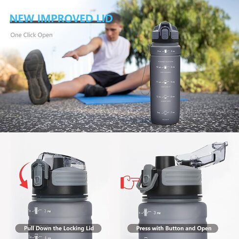ZOUNICH Tritan BPA Free Water Bottle with Time Marker - 32oz/24oz/17oz Leakproof Motivational Sports Water Bottles to Ensure You Drink Enough Water Throughout The Day for Fitness and Outdoor Activity in Saudi Arabia