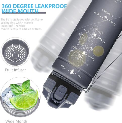 ZOUNICH Tritan BPA Free Water Bottle with Time Marker - 32oz/24oz/17oz Leakproof Motivational Sports Water Bottles to Ensure You Drink Enough Water Throughout The Day for Fitness and Outdoor Activity in Saudi Arabia