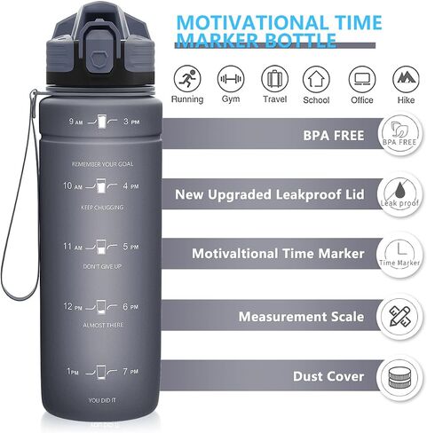 ZOUNICH Tritan BPA Free Water Bottle with Time Marker - 32oz/24oz/17oz Leakproof Motivational Sports Water Bottles to Ensure You Drink Enough Water Throughout The Day for Fitness and Outdoor Activity in Saudi Arabia