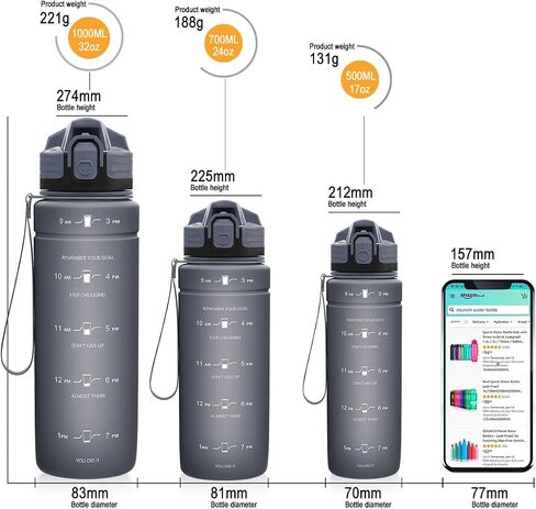 ZOUNICH Tritan BPA Free Water Bottle with Time Marker - 32oz/24oz/17oz Leakproof Motivational Sports Water Bottles to Ensure You Drink Enough Water Throughout The Day for Fitness and Outdoor Activity in Saudi Arabia