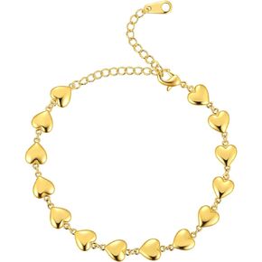 beautlace Heart-Link Bracelet Adjustable Bracelets Silver/18K Gold/Black Gun Plated Love Heart Charm Jewelry Gifts for Women KB0029