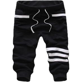 L'ASHER Men's Casual Elastic Waist Harem Training Jogger Sport Short Baggy Pants Long Pants Large Black