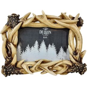 De Leon Collections Polyresin Intertwined Deer Buck Stag Antler Rustic Forest 6x4 Standing Landscape Photo Picture Frame