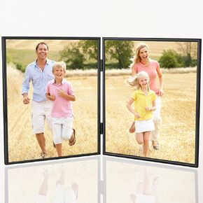 8x10 Picture Frame Double Hinged Folding, Elegant Thin Edge Metal Real Glass 8 by 10 Photo Frames, for Desktop and Wall Display (8 x 10, Black)