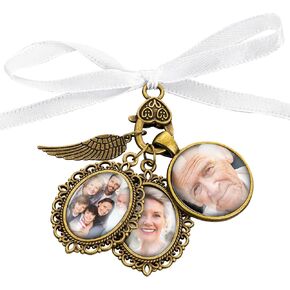 Bouquet Charms for Wedding Memory Lacy Oval Wedding Bouquet Photo Charms Angel Wing Memorial Bouquet Charms for Bridal Shower Bachelor Party Wedding