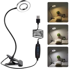 Clip on Light Reading Lights, 48 LED USB Desk Lamp with 3 Color Modes 10 Brightness, Flexible USB Clamp Bedside Lamp, Eye Caring Book Light for Studying/Working/Gaming (Black)