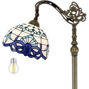 WERFACTORY Tiffany Floor Lamp Navy Blue White Stained Glass Arched Lamp 12X18X64 Inches Gooseneck Adjustable Corner Standing Reading Light Decor Bedroom Living Room S003B Series