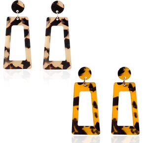 KaFu 2 pairs iridescence Mottled Tortoise Shell Acrylic Dangles Drop Earrings set For Women And Girls Bohemian rectangle geometry Resin Earrings Lightweight Statement Stud Earrings Jewelry