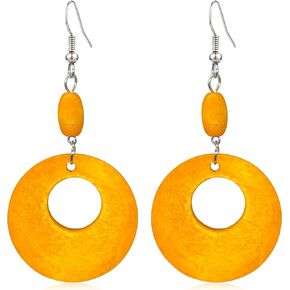 Unique Wood Hollow Earrings Retro Natural Wood Color Dangle Drop Earrings For Women Girls