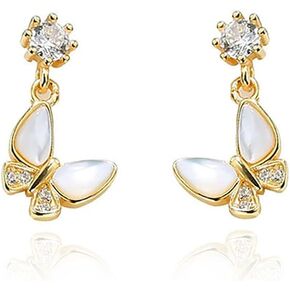 Reffeer 925 Sterling Silver Butterfly Drop Earrings for Women Girls CZ Butterfly Dangle Earrings Studs