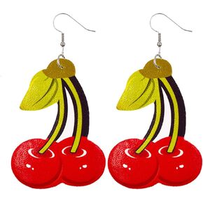 Handmade Leather Fruit Earrings for Women Girls Lightweight Colorful Lifelike Watermelon Banana Mango Cherry Summer Tropical Fruits Soft Delicate Dangle Drop Earrings for Hawaiian Beach Vacation Jewelry Gifts