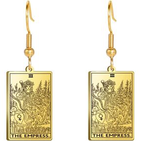 Tarot Card Earrings For Women Girls Stainless Steel Fashion Vintage Hook Tarot Card Earrings Lucky Amulet Wiccan Jewelry Gifts (THE EMPRESS -gold)