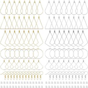 280PCS Beading Hoop Earring Findings 100PCS Earring Hooks 100PCS Silicone Earring Backs Beading Hoop Set for Jewelry Making DIY Craft (K Gold, White K)
