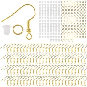 300PCS Earring Hooks for Jewelry,Earring Making Kit Hypoallergenic Earring Hooks,Fish Hook Earrings with Jump Rings and Earring Backs for DIY Jewelry Making(Gold Color)