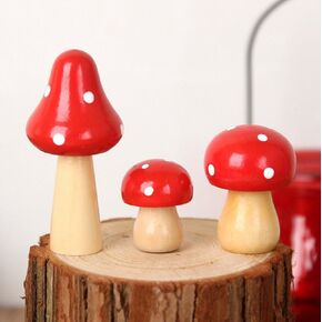 3PCS Wooden Mushrooms Craft Ornaments for Home Decor