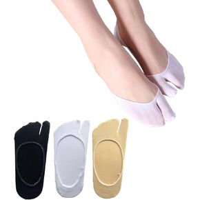 Pursuestar 3 Pairs Women No Show Thin Liner Nylon Ultra Low Cut Boat Yoga Socks Sandal Split Two Toe Tabi Flip Flops Socks