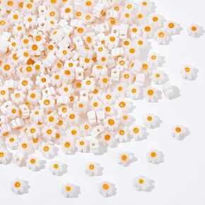 NBEADS About 300 Pcs 3 Strands Daisy Beads, 3.7-5.6mm Handmade Millefiori Lampwork Glass Bead Flat White Flower Loose Spacer Bead for DIY Necklace Bracelet Earring Jewelry Making Crafts