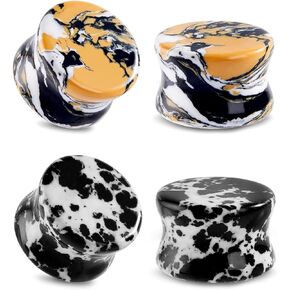 2Pairs Natural Stone Ear Stretcher Flexible Ear Tunnels Expanders Flesh Gauges Handmade Plugs Ear Piercing Jewelry Black Yellow Women Men 2g-5/8 inch
