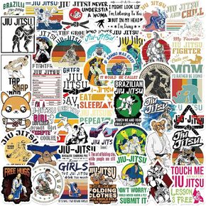 Jiu Jitsu Stickers Brazilian BJJ Stickers 50PCS, Icicrim Cute Sports Stickers for Teens Adults Vinyl Waterproof Decals Jiujitsu Stickers for Water Bottles Laptop Luggage