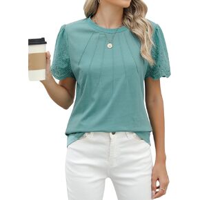 Blooming Jelly Women's Dressy Casual Blouses Business Work Tops Lace Short Sleeve Shirts Trendy Summer Outfits 2024