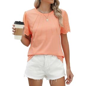 Blooming Jelly Women's Dressy Casual Blouses Business Work Tops Lace Short Sleeve Shirts Trendy Summer Outfits 2024