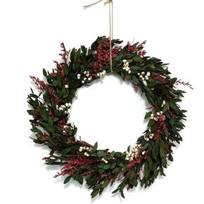 Rustic Dried Nature Flower Big Herb Wreath 18’’, Christmas Wreath Wall Hanging Decoration, Natural Pampas Grass,Wheat, Billy Button Balls for Window and Door Décor