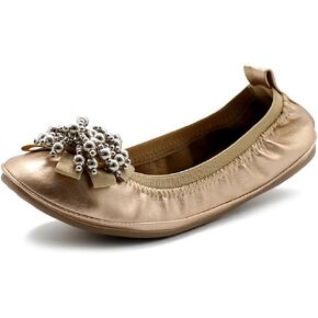 Ollio Women's Ballet Shoe Soft Cute Silver Bead Accent Flat