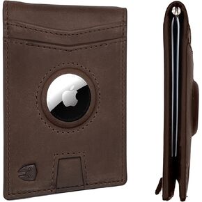 Bryker Hyde AirTag Wallet,Minimalist front pocket wallet with Built in AirTag holder, GPS, Slim bifold, ID Inside with Pull Tab card slot, money clip, RFID blocking, Top Grain leather(Texas Brown)