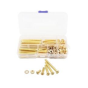 LBY 130pcs M5 Machine Screws(Truss Head), Phillips Pan Head Bolts Nuts Flat Washers, Copper(Yellow)