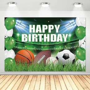 Sports Theme Birthday Party Supplies Backdrop - Sports Party Background Banner Decorations, Sports Theme Soccer Basketball Baseball Football Birthday Photography Backdrop (5x3ft)