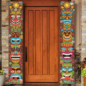 Hawaiian Luau Party Decorations,Tiki Banner Decorations for Wall Hanging,Tiki Hawaiian Banner Luau Party Supplies,Tiki Totem Door Banner Sign for Aloha Birthday Carnival Party or Outdoor Decorations
