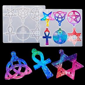 قطعتان من قوالب راتنج السيليكون، نجمة خماسية، عقدة سلتيك، صليب، قوالب راتنجات صب الإيبوكسي لصنع المجوهرات، الحرف اليدوية، القلادة، سلسلة المفاتيح، الزينة، ديكور المنزل in Kuwait