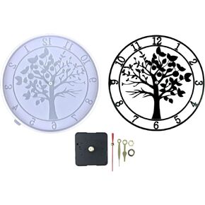 Clock Resin Mold, Arabic Numerals Silicone Clock Molds with Movement, Tree Clock Mold for Epoxy Resin Casting, Silicone Decor Resin Mold Kit for Wall Home Decor