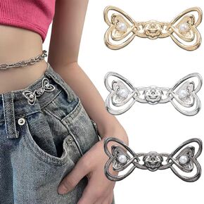 3 Set Pants Waist Tightener, No Sewing Adjustable Button for Jeans Waistband Tightener, Heart-Shaped Pearl Button Pins for Jeans Waist Adjuster