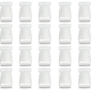 20 Pack of 1 Inch Quick Side Release Adjustable Plastic Buckles for Backpacks, Luggage Straps, Pet Collar Repairing - White Paracord Parachute Buckle Clips