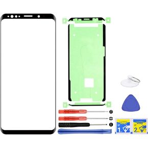 Front Glass Outer Screen Lens Replacement for Samsung Galaxy S9 SM-G960 Series 5.8" with Frame Adhesive and Tool Kit (Black)