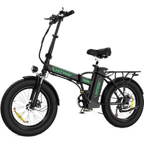 BK11M Folding All Terrain Electric Bike for Adults, 20 x 4 Inch Fat Tires, 750W Motor, 48V 15Ah Removable Battery, 28-62 Mile Range, 7-Speeds with with Pump and Lock, Black and Green