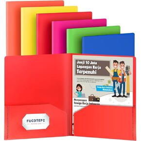 Plastic Folders with Pockets, 2 Pocket Folders Fit Letter Size Paper, Heavy Duty Paper File Folder with Business Card Holder for School Office Home Business (6 Pack, Assorted Colors)