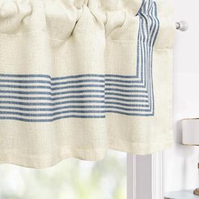 DriftAway Chris Vertical Striped Pattern Linen Blend Thermal Insulated Blackout Linen Window Curtain Valance Rod Pocket Single 52 Inch by 14 Inch Plus 2 Inch Header Cabana Denim U Shape Stripe