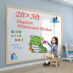 24" x 36" Magnetic Dry Erase Whiteboard Stick and Peel Removable, Self Adhesive Contact Paper Wallpaper Sticker Decal for Wall Refrigerator Glass Door,Bonus: Markers, Magnets, Duster, Frame Tape