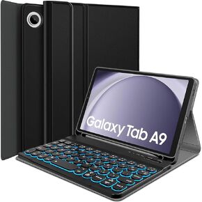 Backlit Keyboard Case for Samsung Galaxy Tab A9 8.7 Inch 2023, 7 Colors Backlight Detachable Wireless Keyboard & PU Folio Stand Cover Case for 8.7" Galaxy Tab A9 Tablet (SM-X110/X115/X117)