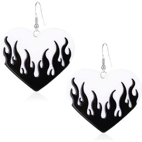 Colorful Flame Acrylic Earrings Punk Fire Heart Burning Dangle Drop Earrings Transparent Funny Geometric Acrylic Flame Earrings for Women Girls