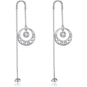 Celtic Knot Moon Dangle Earrings for Women Sterling Silver Threaded Tassel Drop Long Chain Earrings Irish Knot Lucky Jewelry Valentine's Day Birthday Gifts