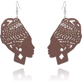 Geometry African Bohemian Wooden Earrings Lightweight Human Face Drop Dangle Earrings For Women Girls